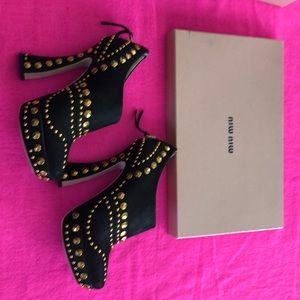 Miu Miu gold studded black suede booties